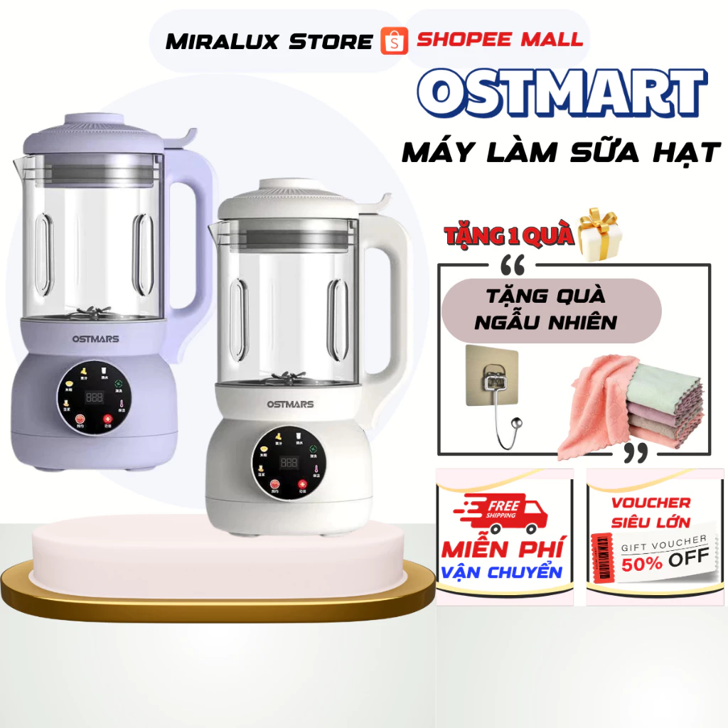 Máy Làm Sữa Hạt Đa Chức Năng OSTMART Cối Thủy Tinh,Dung Tích 1100ml Lưỡi Dao 10 Cánh Bảo Hành 12 Tháng VƯỢNG PHÁT GROUP