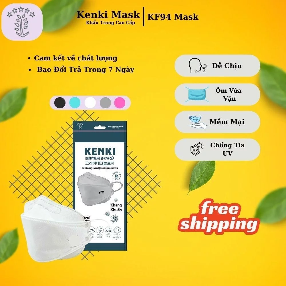 Thùng 300 Cái Khẩu trang 4D KF94 người lớn KENKI chính hãng 4 lớp kháng khuẩn