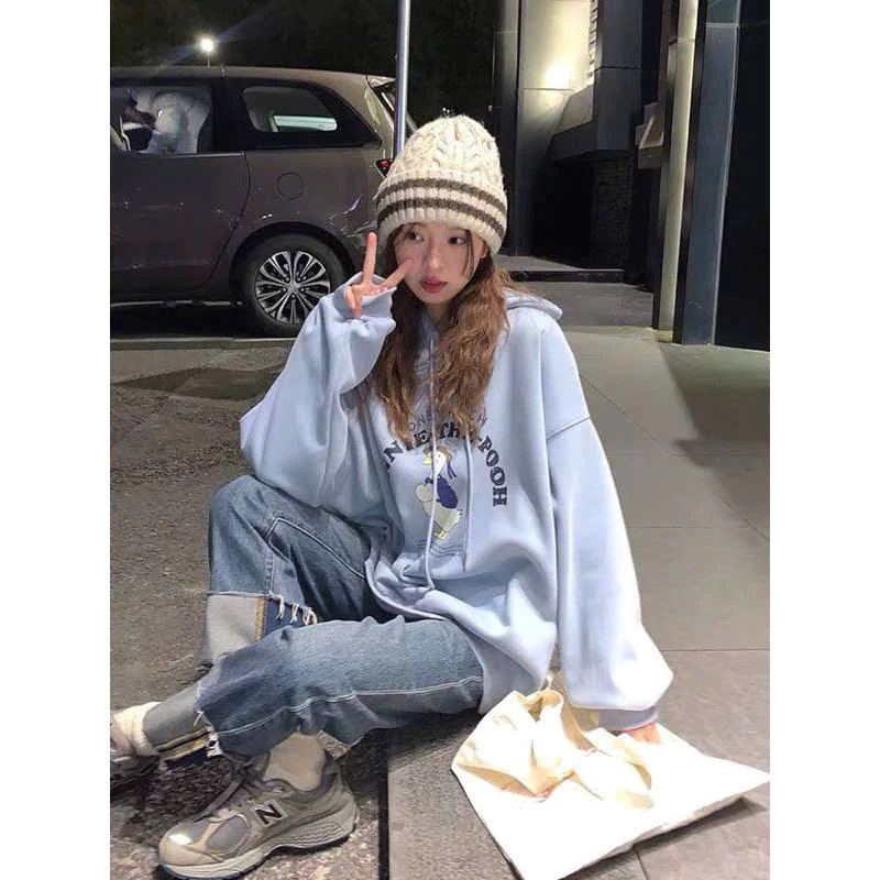 Áo Hoddie Xanh Ngọc Hoạ Tiết Vịt Form Rộng Nam Nữ Tay Bồng