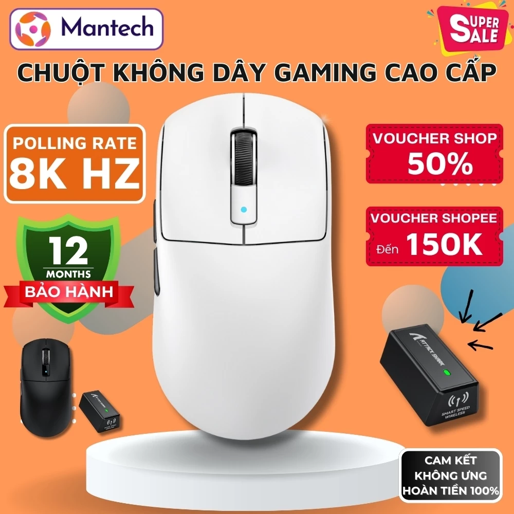 Chuột Không Dây Polling Rate 8K HZ Attack Shark R6 Paw3950 Max App Tùy Chỉnh Tặng Kèm Grip Tape Feet