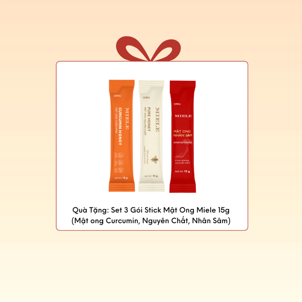 Quà Tặng: Combo 3 Stick Mật Ong 15g | Mật Ong Curcumin, Nhân Sâm, Nguyên Chất