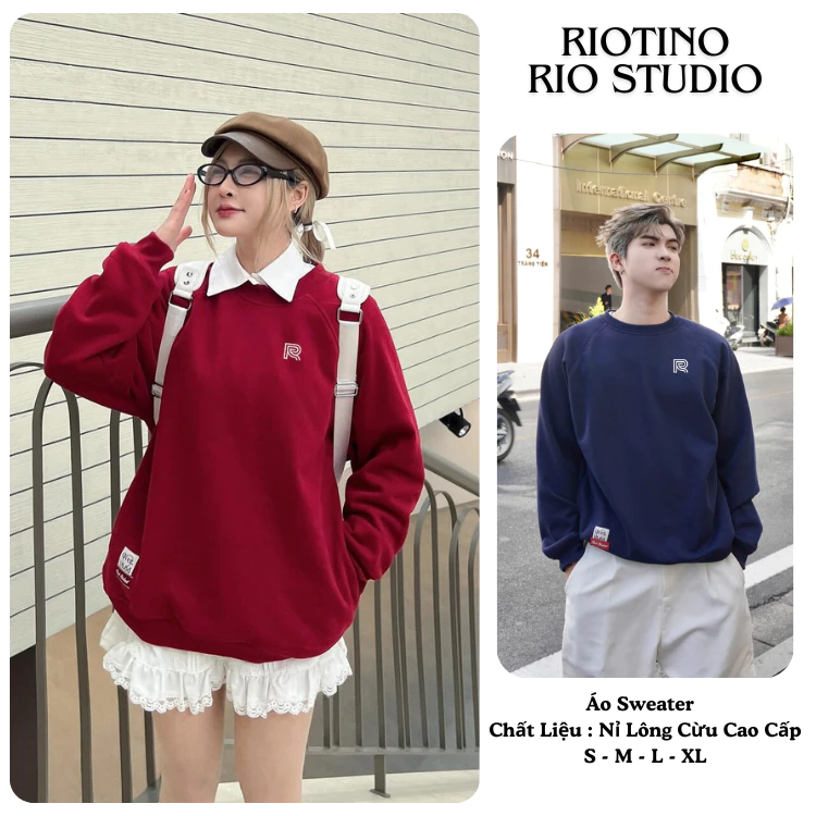 Áo Sweater Nỉ Lông Cáo Basic 𝓡𝓲𝓸𝓽𝓲𝓷𝓸 Mềm Mịn Dày Dặn Logo Mini Nam Nữ SW01