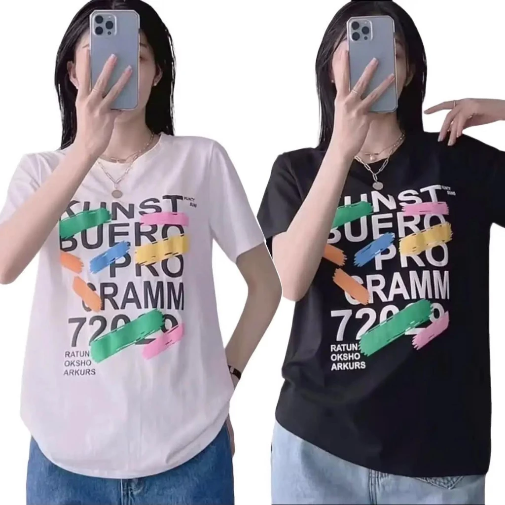 Áo thun nữ cổ tròn tay ngắn thun cotton mỏng mát in chữ phối nhiều màu