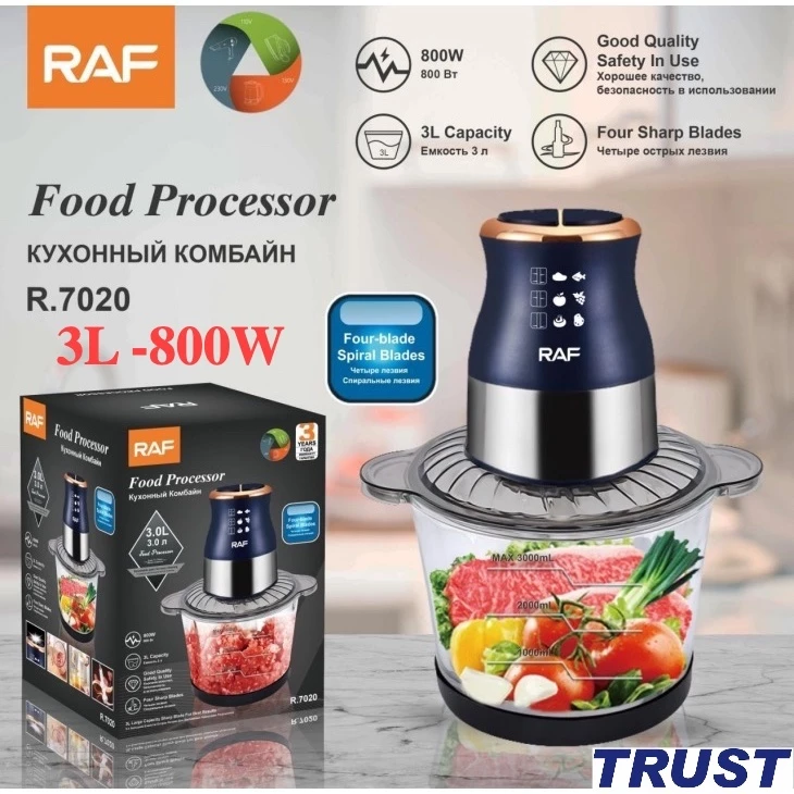 Máy xay thực phẩm đa năng 3L RAF R.7020 Cối Thủy Tinh,công suất lớn 800W - Hàng Chính Hãng