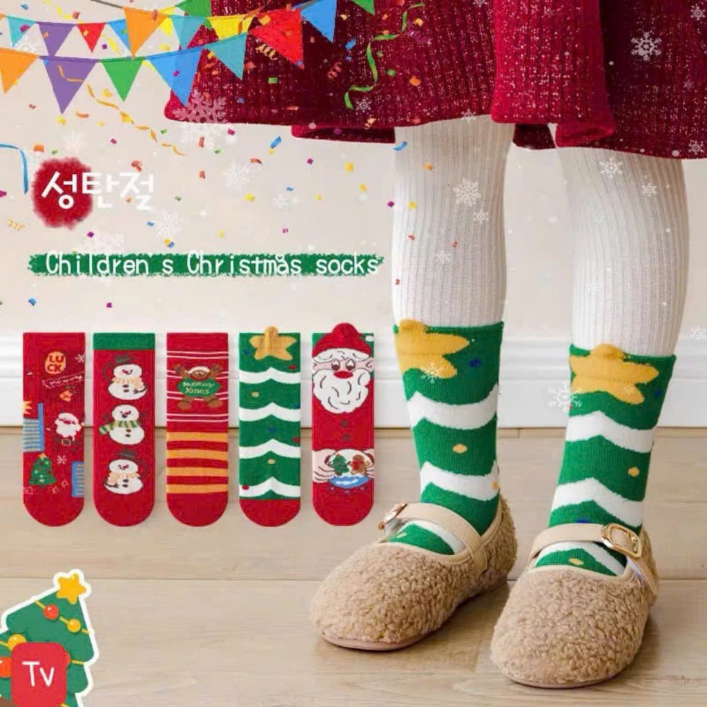 Tất noel thu đông trẻ em dày dặn HOKO Tất sọc, kẻ sọc, hoạt hình dễ thương