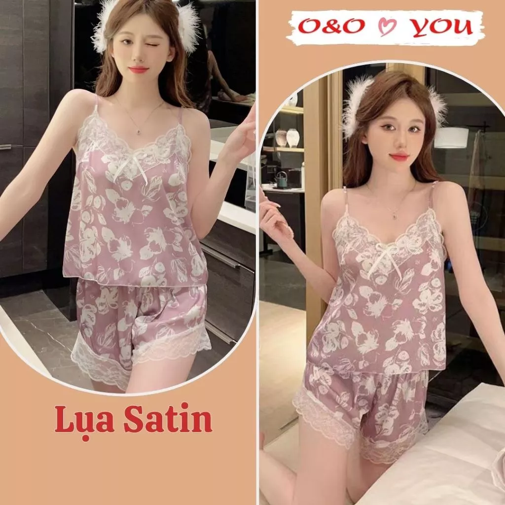 Bộ quần áo ở nhà, quần short áo ngủ 2 dây chất liệu lụa, phong cách Nhật Bản A666 O&O thoáng mát
