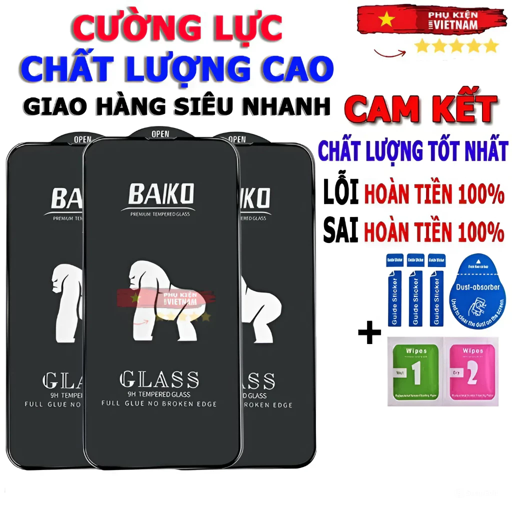 Kính Cường lực full màn iphone 6/ 6s/ 7/ 8 / x/ xs/ 11/ 12/ 13/ 14/ 15/ 16 KK BAIKO