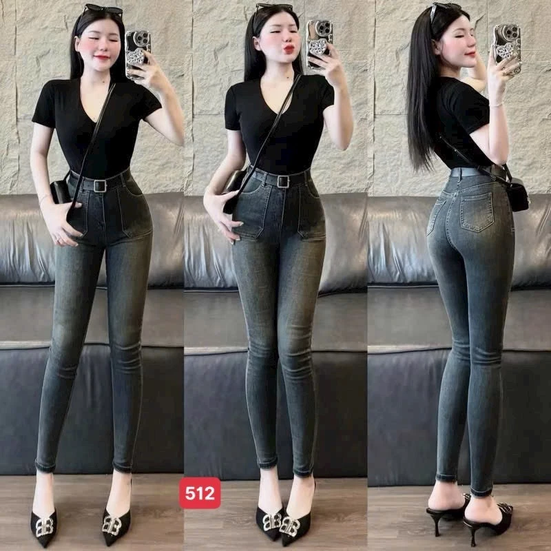 Quần jean nữ co giãn, quần bò lưng cao 9 tấc dáng ôm body cạp cao nhiều mẫu Bi_shop 173 ms502