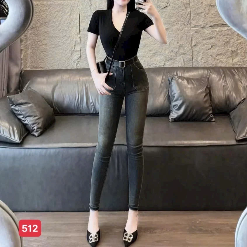 Quần jean nữ co giãn, quần bò lưng cao 9 tấc dáng ôm body cạp cao nhiều mẫu Bi_shop 173 ms706