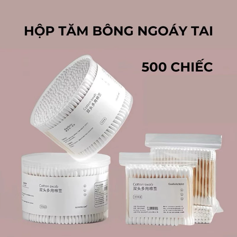 Combo 3 Hộp lớn 500 que tăm bông trang điểm, spa, bông ngoáy tai que gỗ