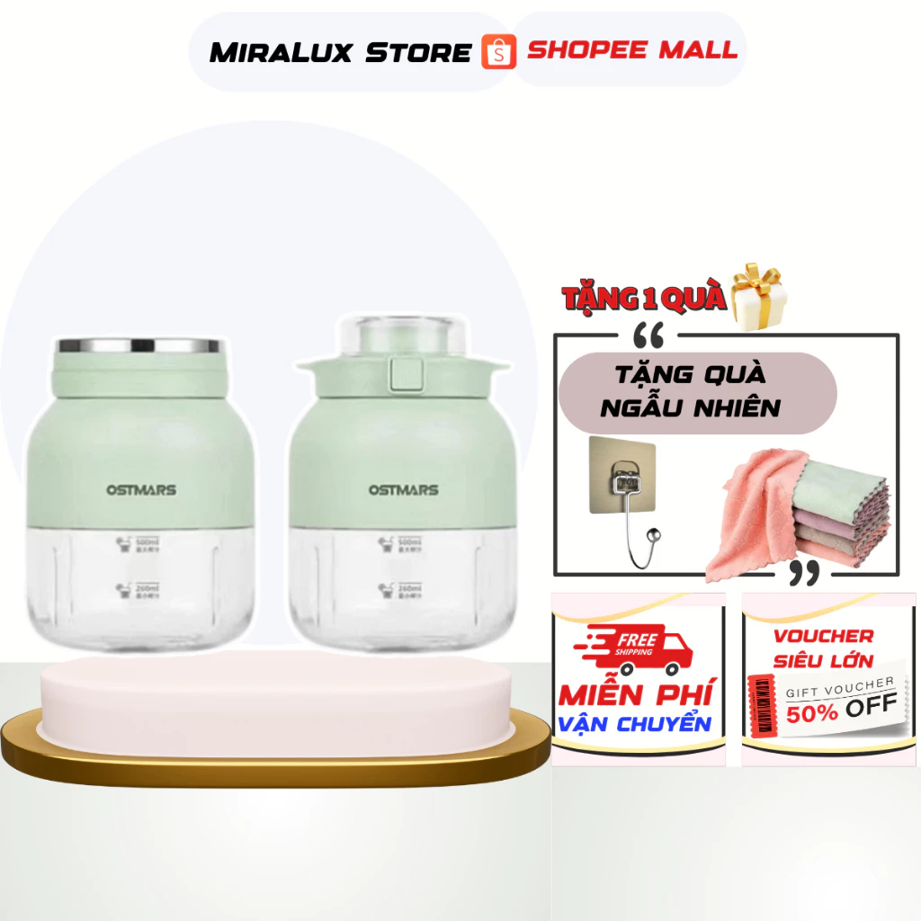 Máy Say Sinh Tố Cầm Tay Mini Ostmars  Sạc Tích Điện,Máy Xay 10 Lưỡi Dao Đa Năng Nhỏ Gọn Dung Tích 500ml.