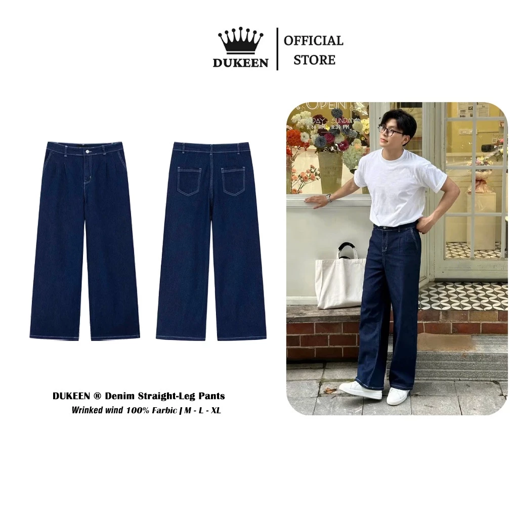 Quần Denim Xếp Li Ống Suông Rộng Dukeen Unisex Nam Nữ Local Brand QD070