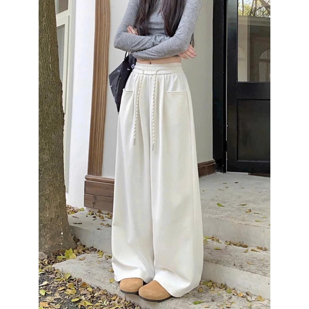 QUẦN ỐNG RỘNG THUN DA CÁ BASIC TRƠN PHỐI TÚI CUTE - QUẦN NỮ KIỂU DÁNG DÀI SUÔNG ĐỨNG TOP ĐEN TRẮNG