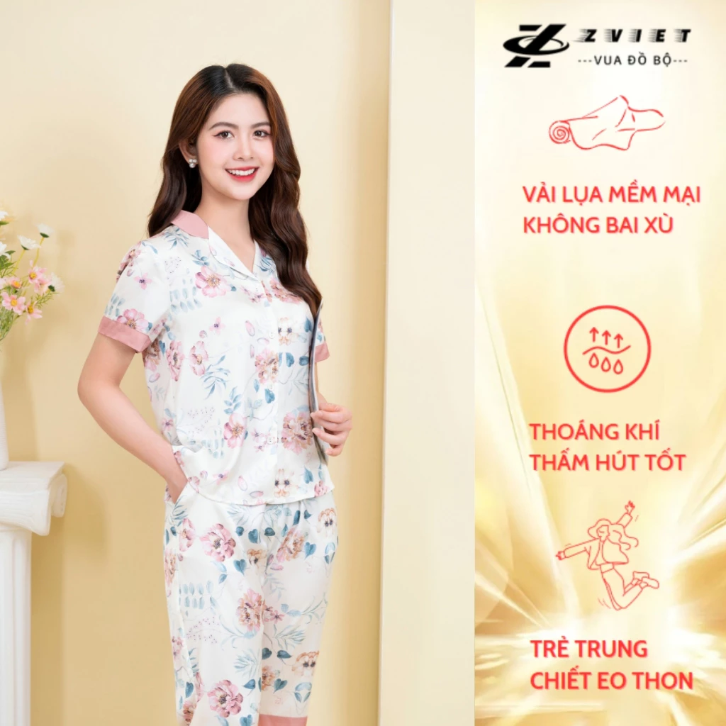 Bộ Pijama Quần Lửng  lụa latin Hàn cao cấp mềm mịn kiểu dáng nhẹ nhành thanh lịch trẻ trung Zviet023