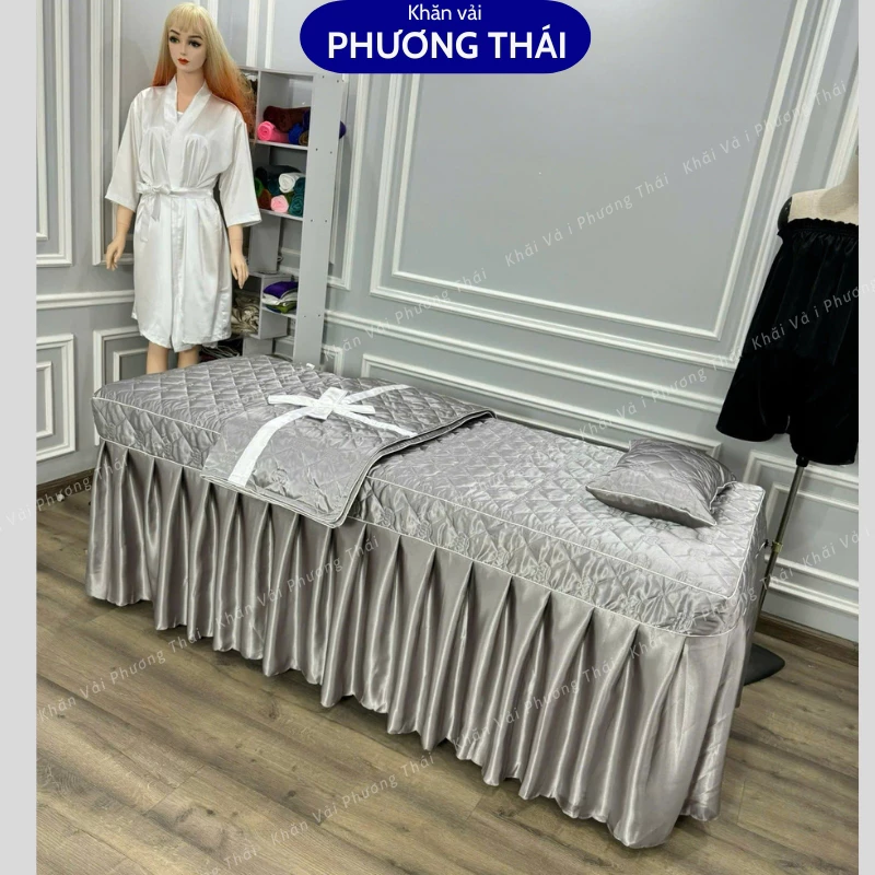 Bộ ga giường spa phi lụa trần bông mẫu mới, ga giường nối mi, phun xăm