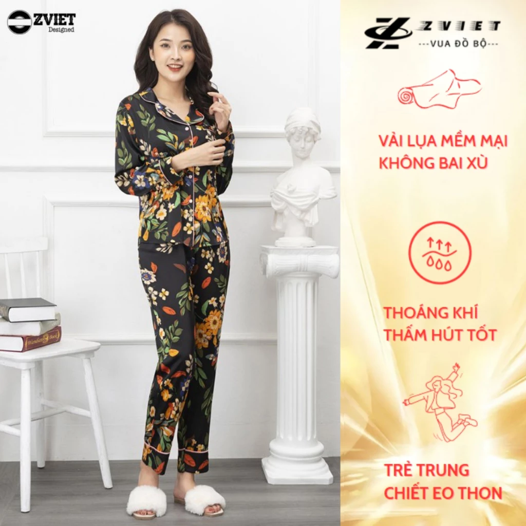 Bộ Pijama lụa latin Hàn cao cấp mềm mịn kiểu dáng nhẹ nhành thanh lịch trẻ trung ZZA55