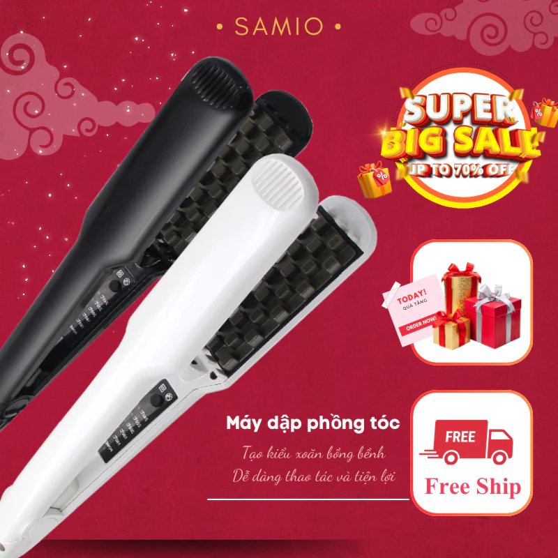 Máy Dập Phồng Dập Xù Chân Tóc Vuông Giúp Tạo Phồng Tạo Xù Tự Nhiên Cho Tóc 5 Mức Nhiệt - Samio - DP1