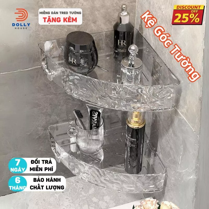 Kệ góc nhà tắm DOLLY HOUSE, Kệ Nhà Tắm, Kệ Dán Tường Không Khoan Đục, Chất Liệu Nhựa Trong Suốt Cứng ABS