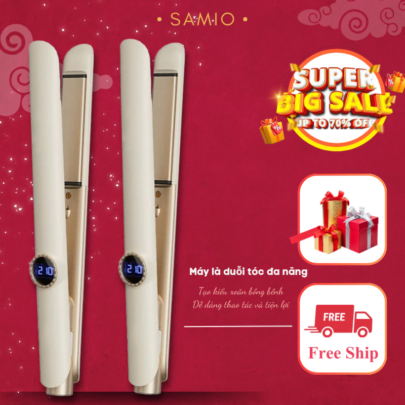Máy Uốn Duỗi, Ép Là Tóc, Máy Uốn Xoăn Tạo Kiểu Tóc Cao Cấp 3 Trong 1 Với Màn Hình Led Hiện Thị Nhiệt Độ - SAMIO  DT2