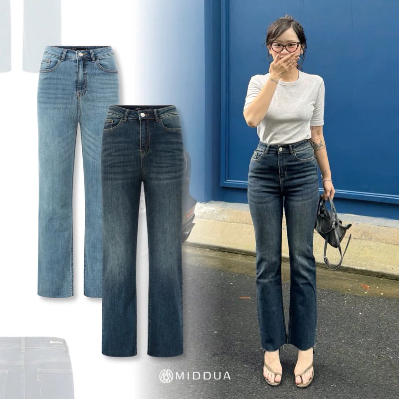 MIDDUA - JN200 Quần jean ống đứng nhẹ, co giãn,form dài