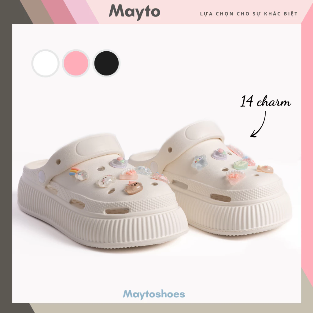 Dép nữ, dép sục Mayto đế cao 5cm kèm charm Pizza kiểu sandal quai hậu dễ thương CS-120