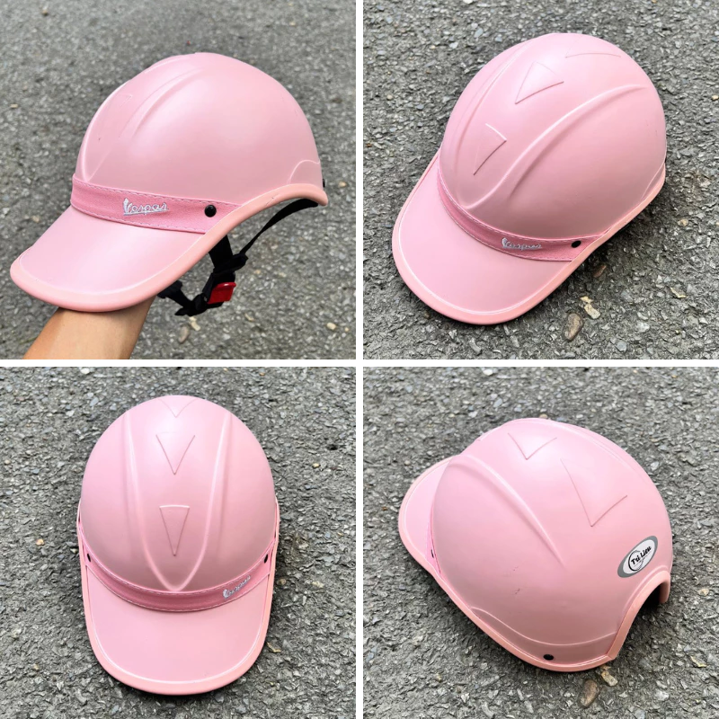 Mũ bảo hiểm Lưỡi Trai Đai Da Hồng Phấn,nón bảo hiểm thời trang nửa đầu có khoét sau buộc tóc cho nữ - Minh Khôi Sho