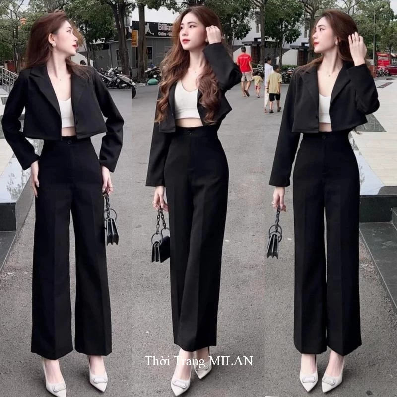 (HOT Đen + Xanh Đen)Quần ống suông nữ lưng cao M604 1m50 m55 m60 m65 có đai vải mềm dáng quần tây nữ ống rộng đi học