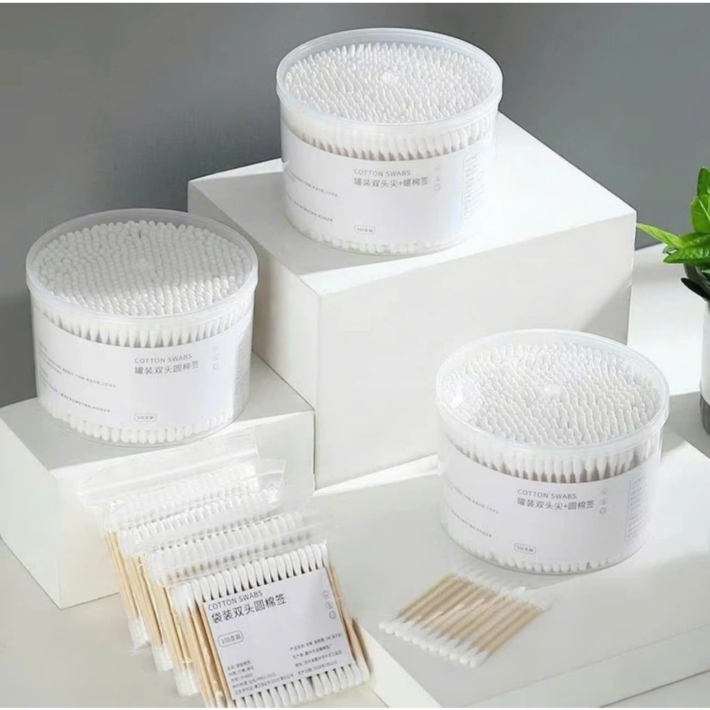 Combo 3 hộp lớn 500 que tăm bông y tế, tăm bông trang điểm, spa, bông ngoáy tai que gỗ 2 đầu