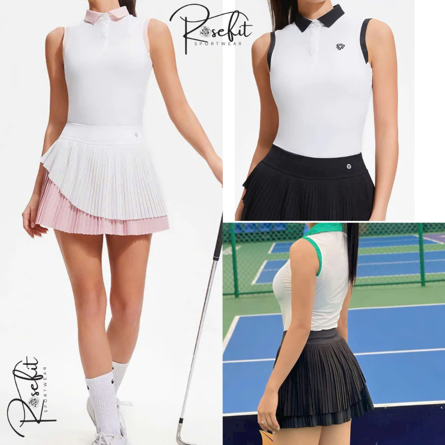 Set Áo Váy Tập Thể Thao Pickleball, Tennis Nữ Chất Thun Lạnh Hàng L1 Quảng Châu Cao Cấp