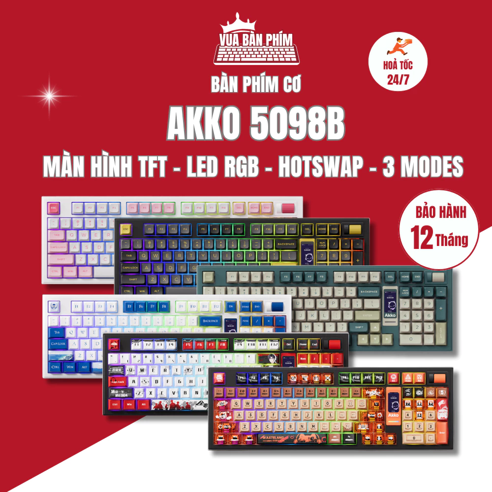 [HÀNG SẴN ] Bàn phím cơ không dây Akko 5098 |  5098B mạch xuôi, 3 mode , núm xoay, màn hình tft , led rgb, hotswap
