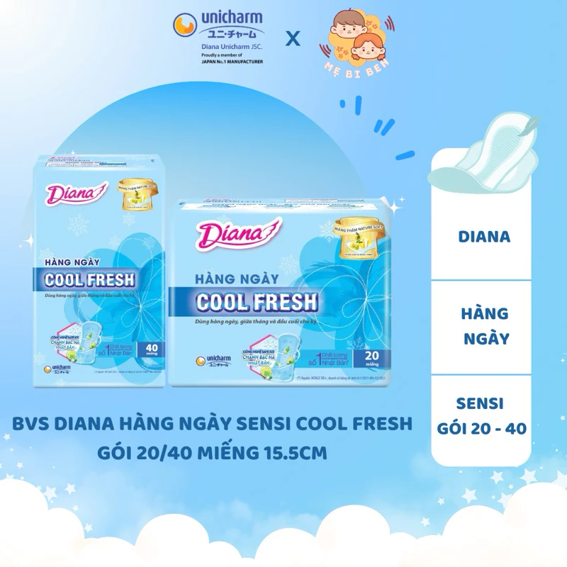 Băng Vệ Sinh Diana Hàng Ngày Sensi Cool Fresh gói 20/40 miếng 15.5cm