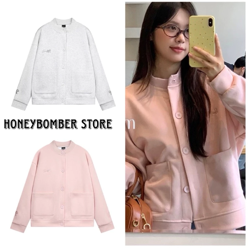 Áo Khoác Cardigan Túi Vuông Thêu Nơ [FREESHIP]Áo Khoác Nỉ Nữ Cổ Tròn Form Rộng Phong Cách Ulzzang