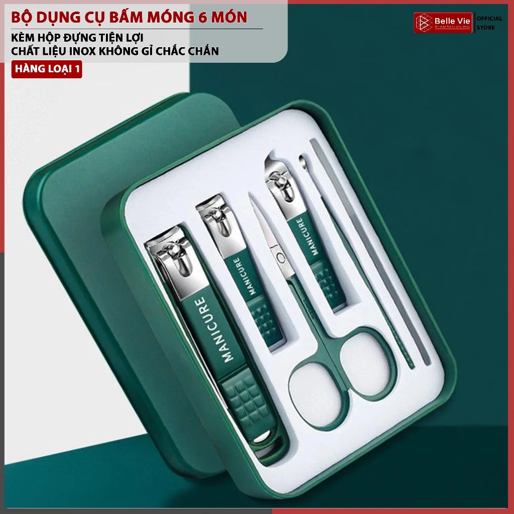 Bộ Dụng Cụ Bấm Móng 6 Món Kiềm Bấm Móng Tay Kèm Hộp Đựng Bộ Cắt Bấm Dũa Móng Tay Móng Chân Đa Năng Chất Liệu Thép Kh
