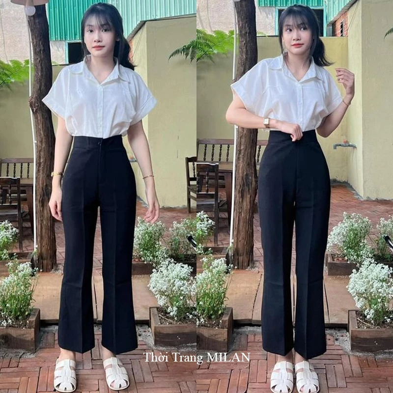 (DÀI 88-95CM)Quần ống loe đi học nữ M616 cao m50 m55 m60 - Quần tây nữ ống loe cạp cao đi học công sở hẹn hò tiệc
