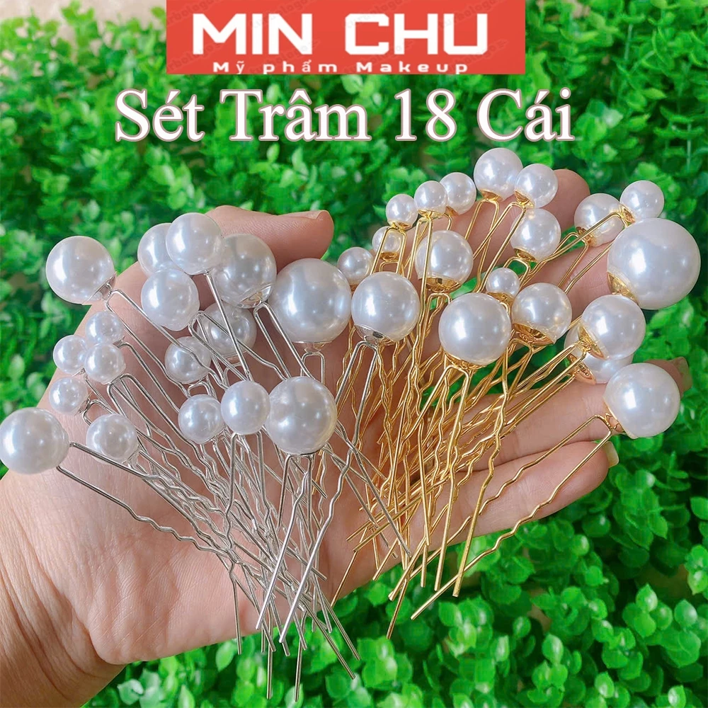 Trâm Cài Tóc Sét 18 Trâm Hình Chữ U Đính Ngọc Trai Nhân Tạo