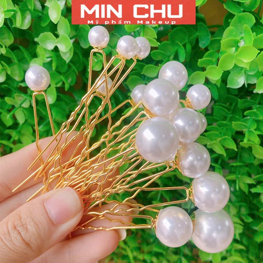 Sét 18 Trâm Cài Tóc Màu Vàng Hình Chữ U Đính Ngọc Trai Nhân Tạo