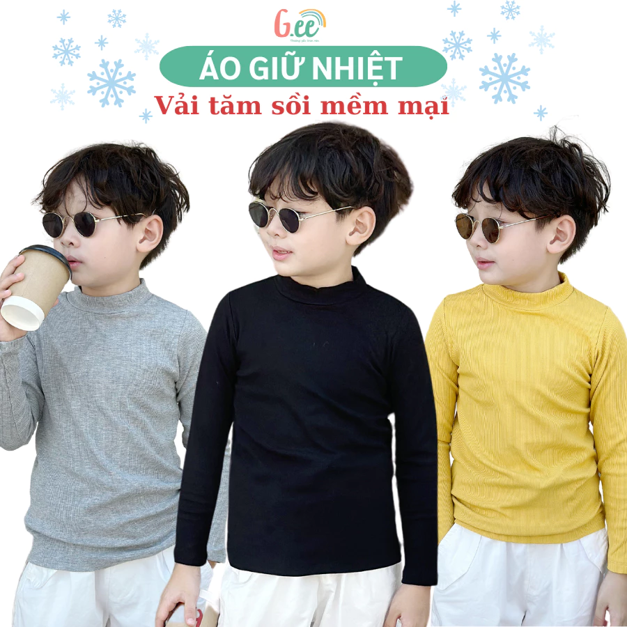 Áo giữ nhiệt bé trai cổ 3cm Gee chất vải tăm gỗ sồi cực mềm đẹp giữ ấm tốt, co dãn 4 chiều đủ size từ 6 đến 65 kg