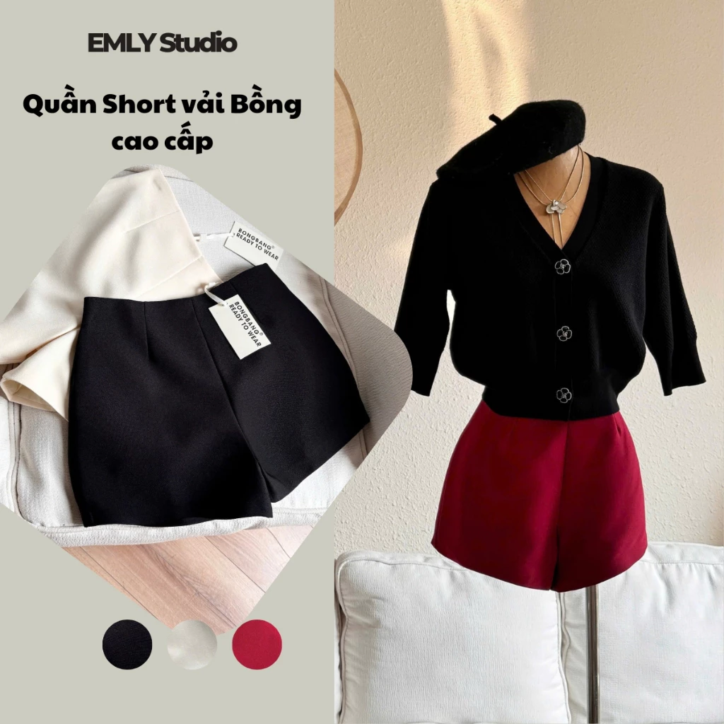 EMLYvn - Quần Short Vải Dạ Xước 4 Mùa Cao Cấp Quần Đùi BONGBANG, Quần Short Nữ Chiết Eo Sang Chảnh
