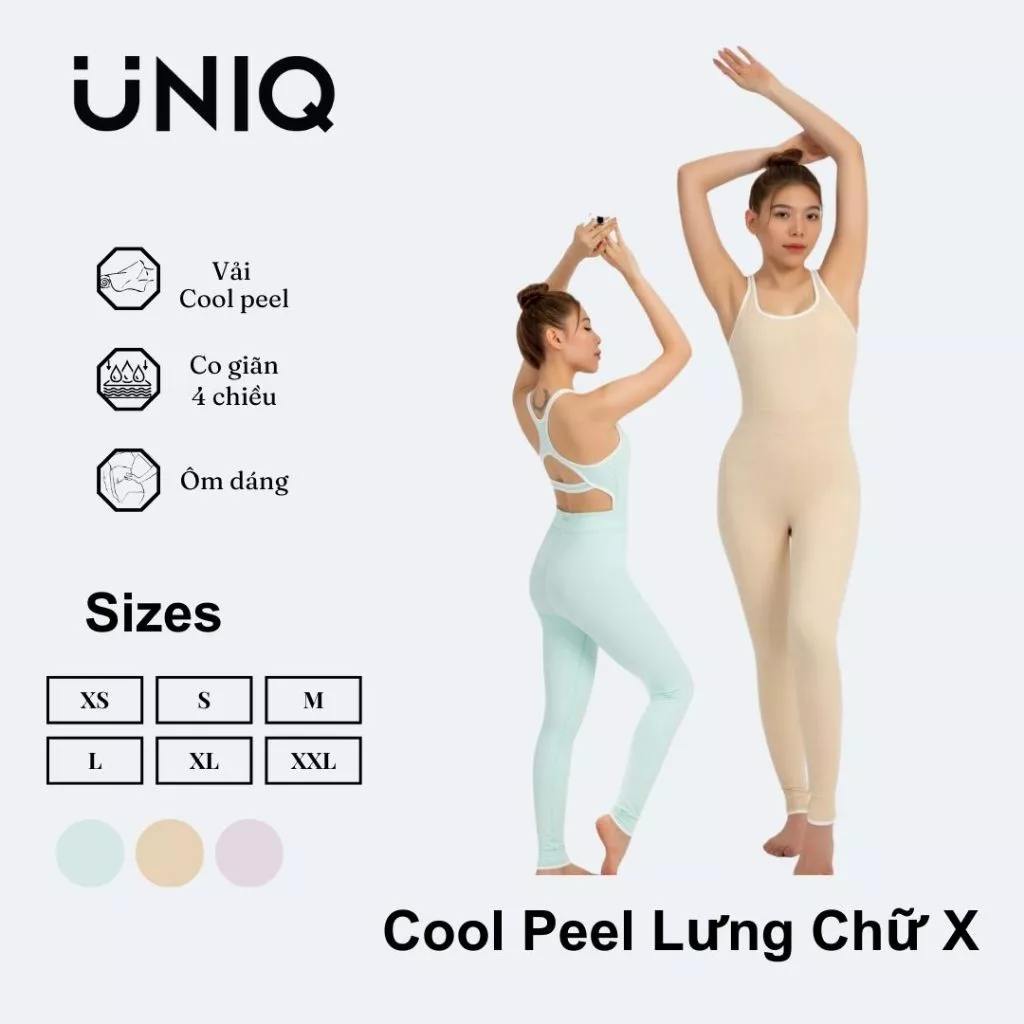 Jumpsuit Dài Gym Yoga Nữ UNIQ Cool Peel Lưng Chữ X Viền Trắng