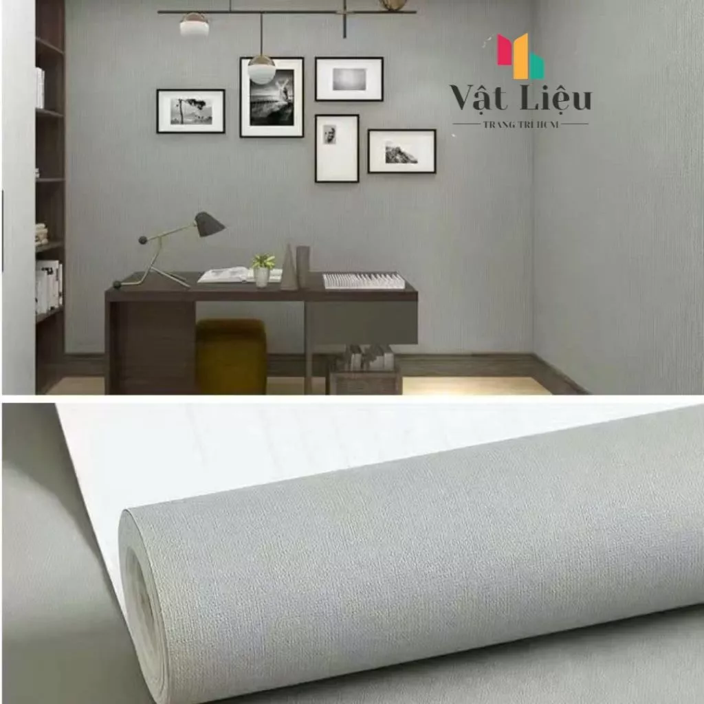 Giấy dán tường xám nhạt nhám có sẵn keo khổ rộng 45cm x 10m