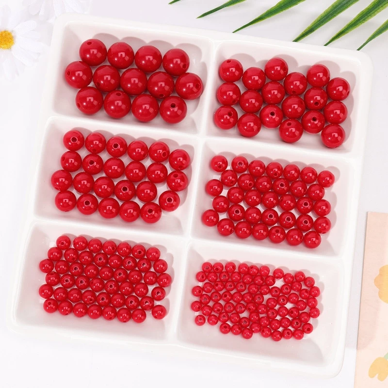 10 gram đến 20 gram hạt nhựa xỏ lỗ màu đỏ  nguyên liệu làm trâm trang sức cổ trang cosplay NL0297
