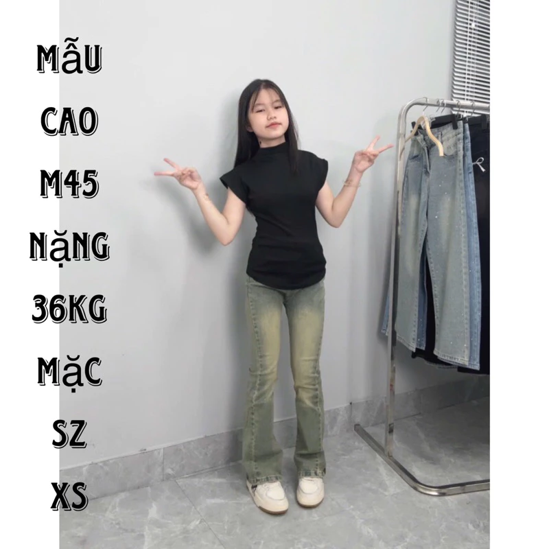 (LOE NẤM LÙN) QUẦN JEANS NỮ ỐNG LOE TRƠN WASH VÀNG chất liệu co dãn ( 2 loại 90cm và 95cm )
