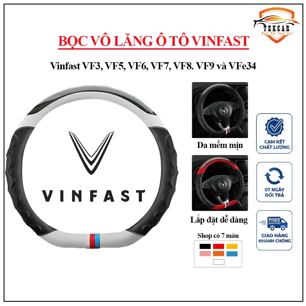 Bọc vô lăng DCUT cho xe ô tô Vinfast VF3, VF5, VF6, VF7, VF8, VF9, VFe34 phong cách thể thao
