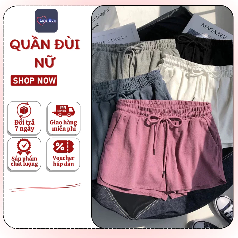 Quần short đùi nữ thể thao cotton form rộng phong cách Hàn Quốc thoải mái năng động  - 970