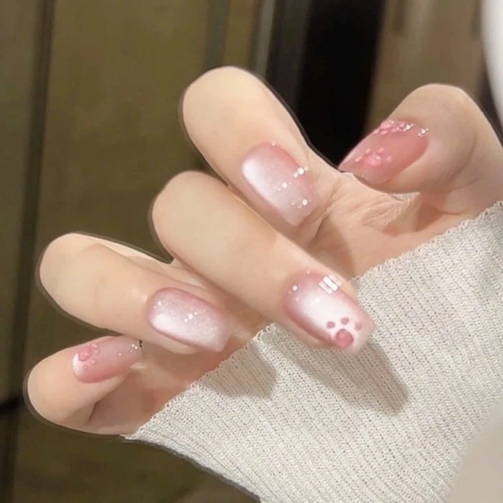 G165 nail thạch hồng mắt mèo vẽ nổi hoạ tiết bàn chân cún cực xinh mẫu mới đi chơi trung thu, tiệc cưới 2026