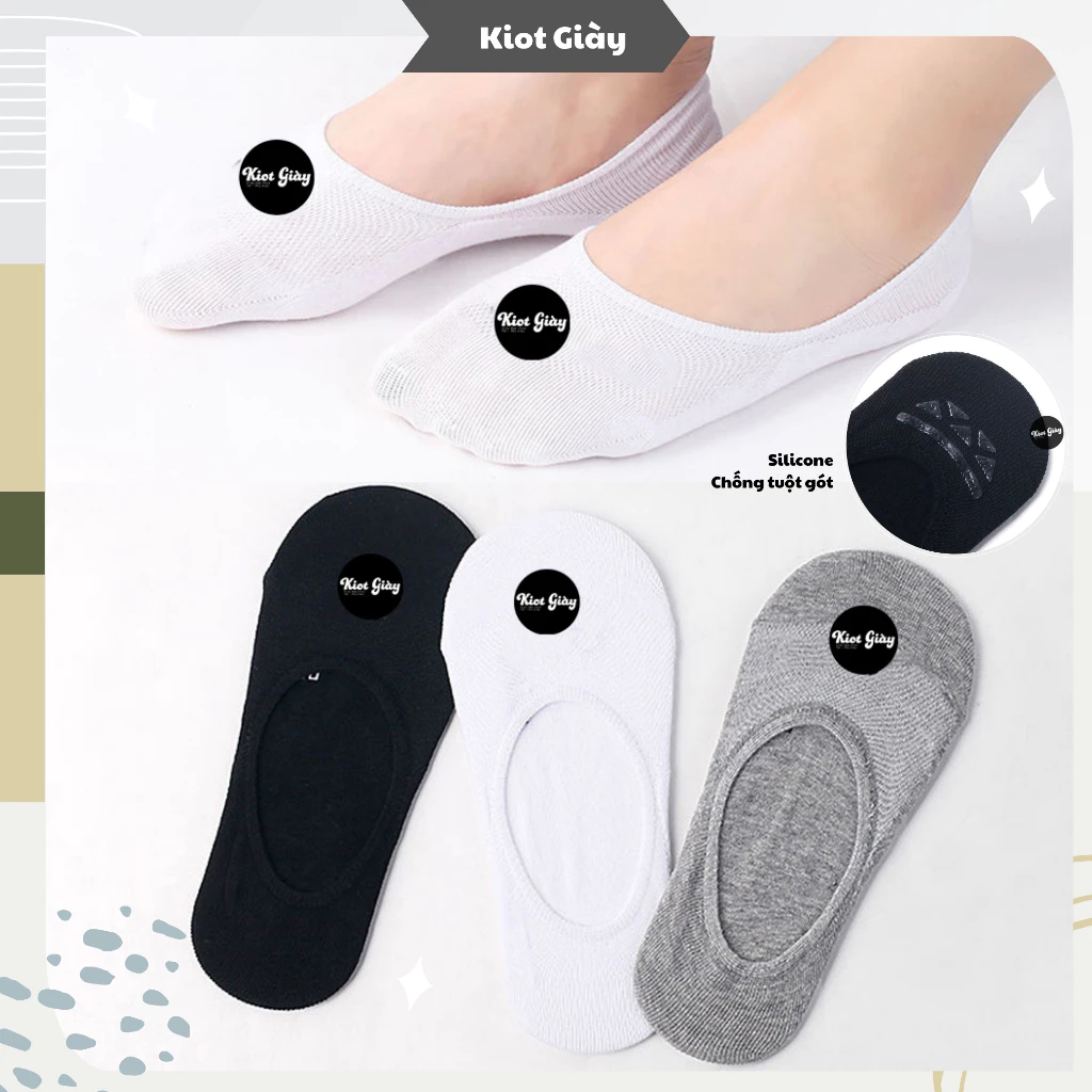Tất lười vô hình nam nữ màu trơn Basic - Tất vớ thoáng khí, đệm silicone chống tuột gót