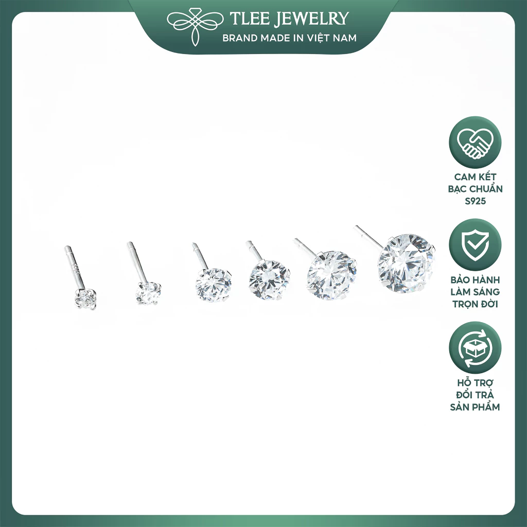 Khuyên tai bạc nữ TLEE nụ đá lấp lánh cao cấp TLEE JEWELRY B0206