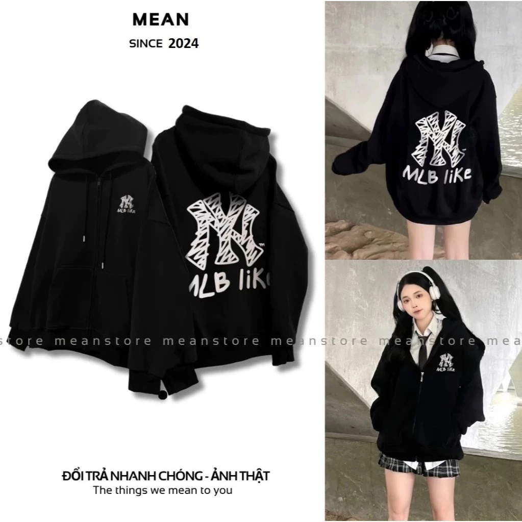 Áo hoodie zip MLB Like nỉ bông dày dặn nam nữ, Áo Khoác hoodie MlB Like chính hãng cao cấp siêu ấm