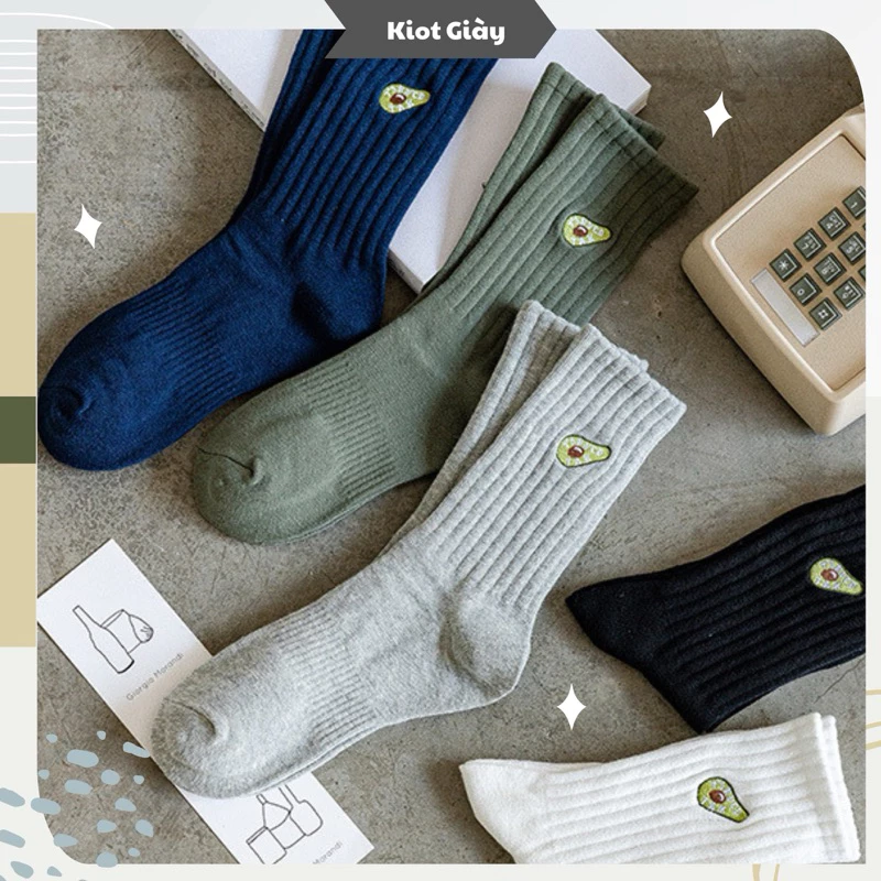 Tất quả bơ cao cổ cho nam nữ - Vớ cổ cao hoạ tiết chất liệu cotton cao cấp dày dặn