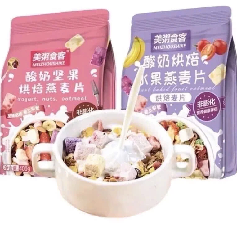 [Sẵn Hàng Mới ] Ngũ cốc sữa chua hoa quả mix các loại hạt dinh dưỡng 2 mầu Hồng - Tím 400gr/gói